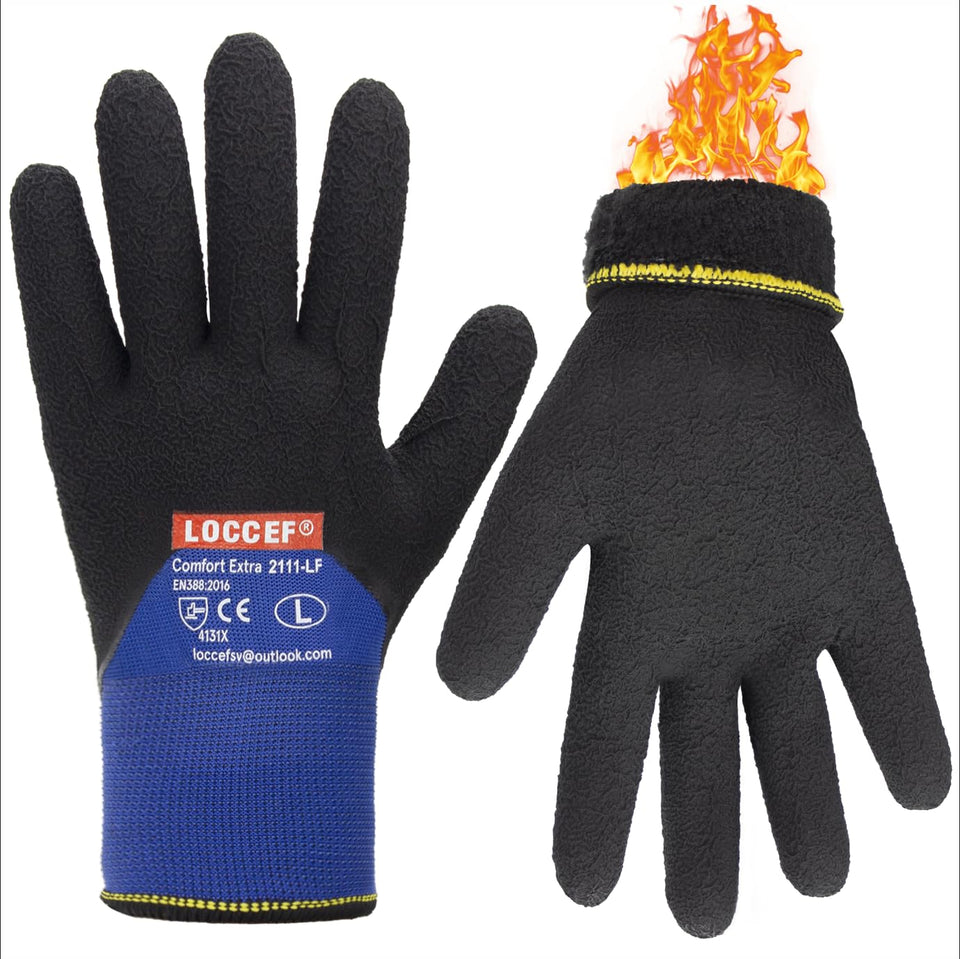 LOCCEF winter work gloves with double-layer latex coating for dry, warm hands during wet tasks