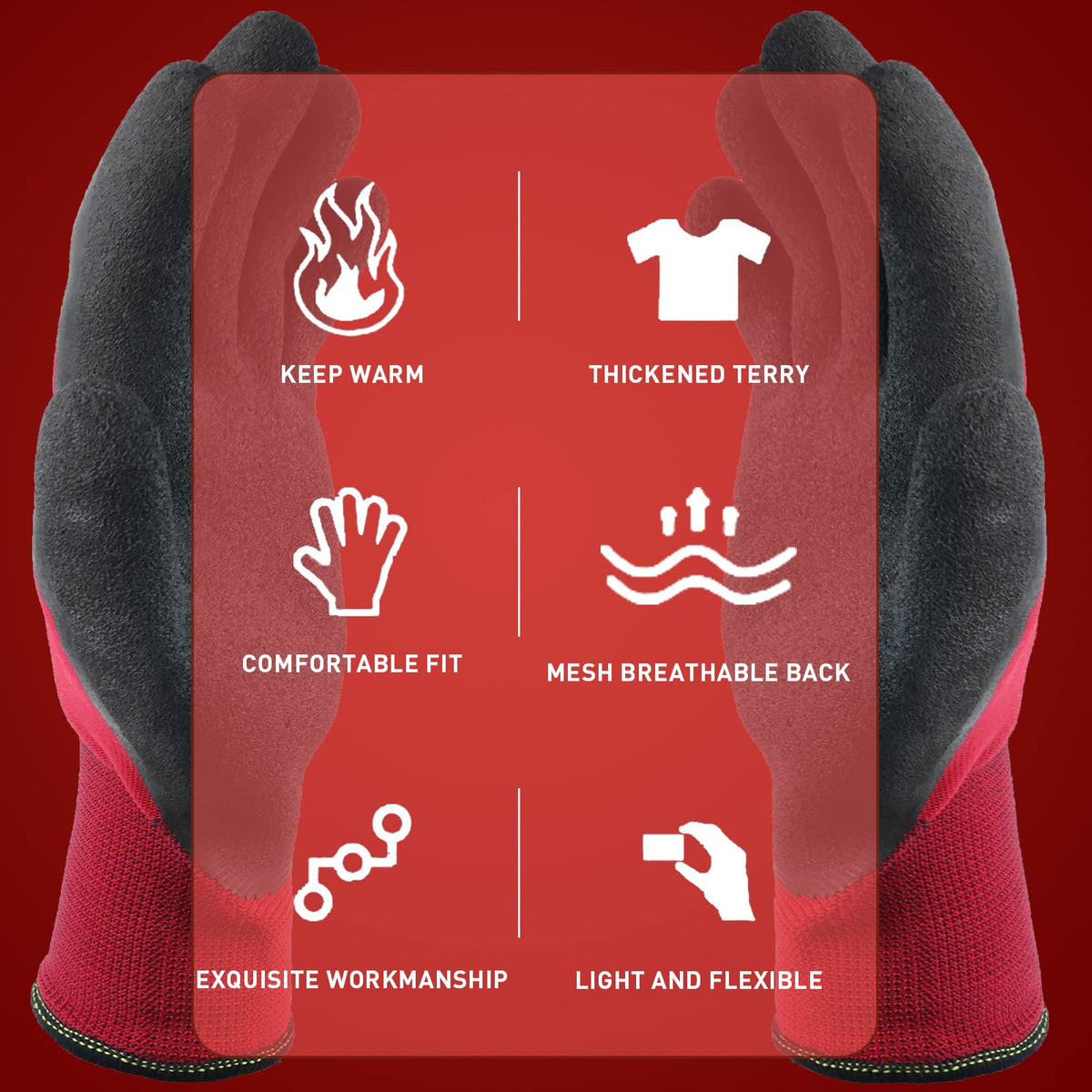 LOCCEF gloves with red polyester lining for insulation and quick drying