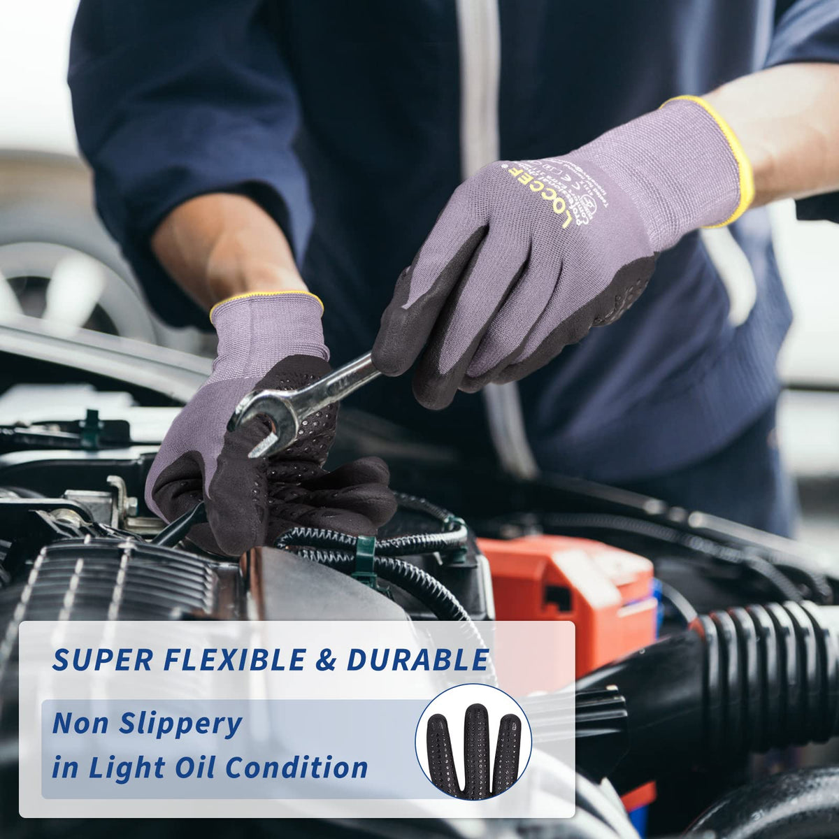 LOCCEF gloves produce minimal lint during work to keep surfaces clean.