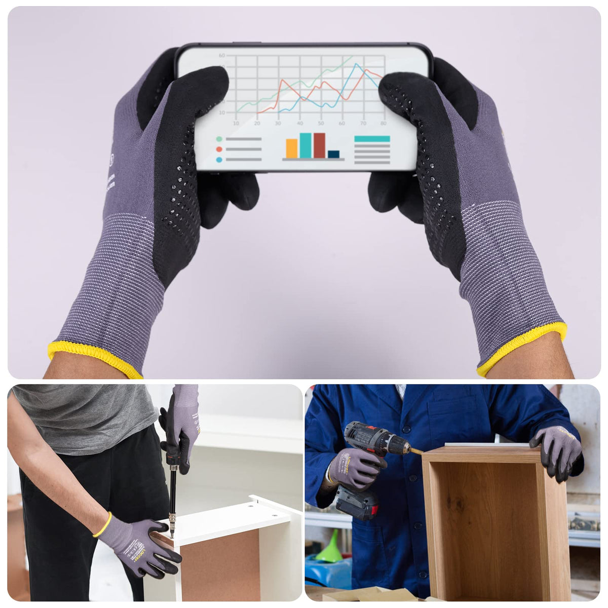 LOCCEF knit wrist detail preventing debris entry for cleaner hands.