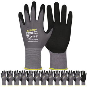 LOCCEF work gloves with micro-foam nitrile coating for enhanced grip on light oils.