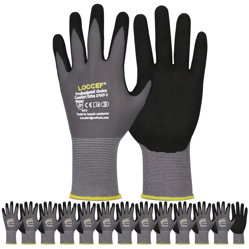 LOCCEF work gloves with micro-foam nitrile coating providing a secure grip in light oil tasks.
