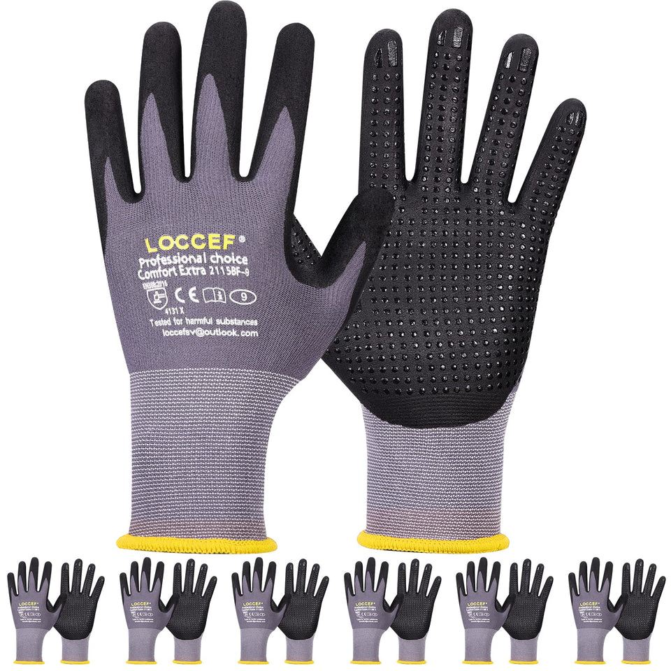LOCCEF Work Gloves with MicroFoam coating provide secure palm grip on oily tools.