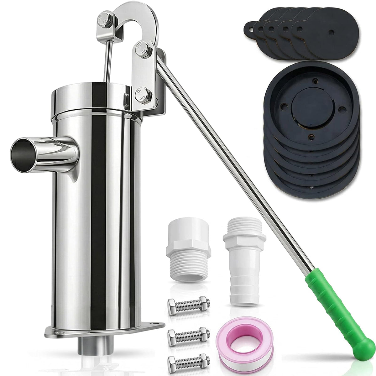 Locci Manual Well Pump in stainless steel for durable home water access.