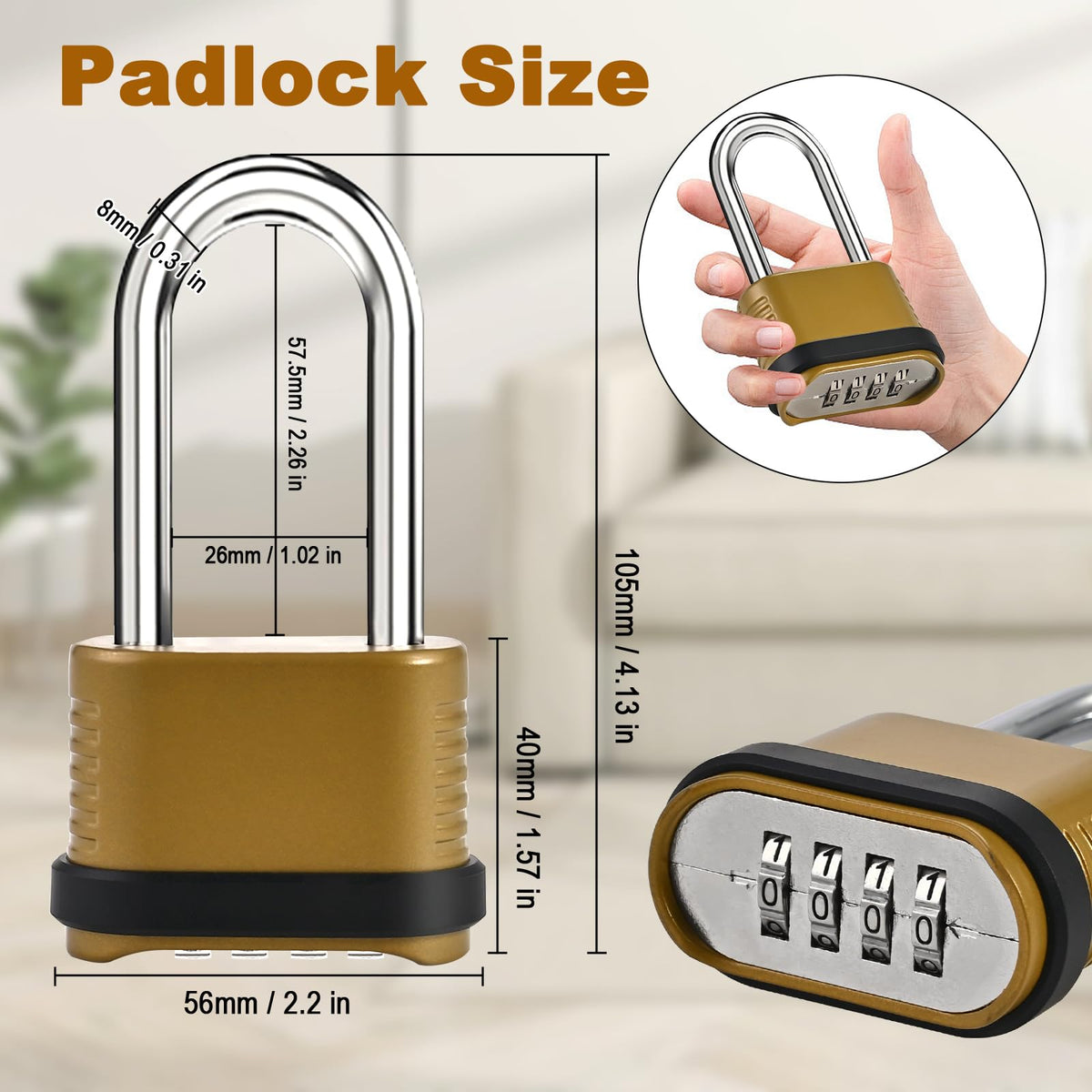 Locilot weatherproof padlock withstands rain and snow for outdoor sheds and gates.