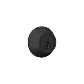 Lock Scout deadbolt with round trim in matte black adds modern curb appeal and secure entry.