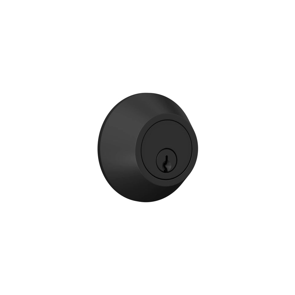 Lock Scout deadbolt with round trim in matte black adds modern curb appeal and secure entry.