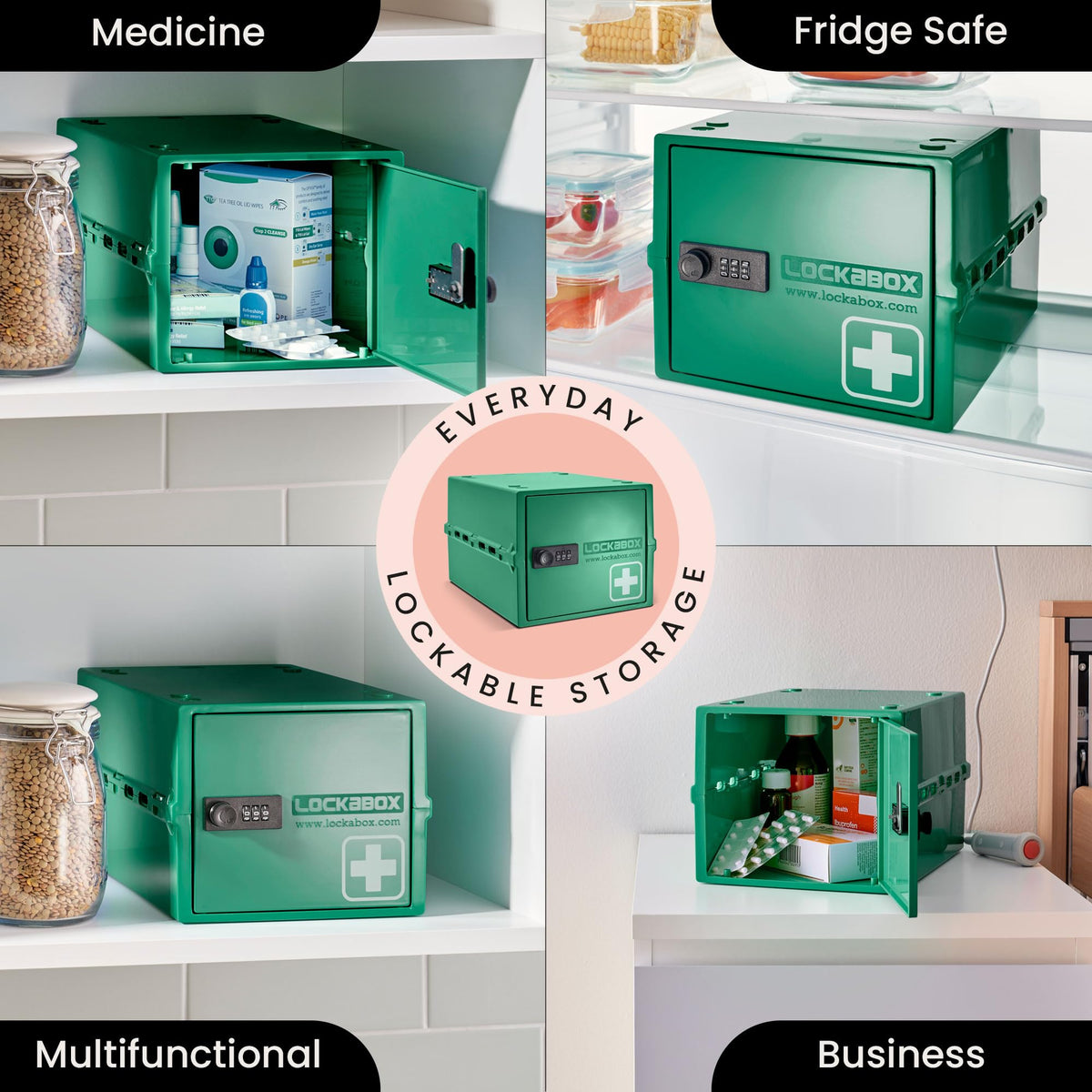 Lockabox One door open highlighting accessible medicine organization in clinical or home care