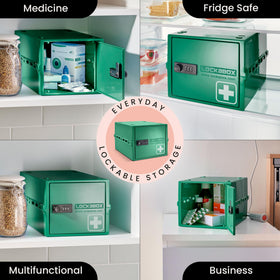 Lockabox One door open highlighting accessible medicine organization in clinical or home care