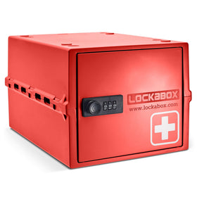 Lockabox One front view in Medi Red showing compact medicine lock box