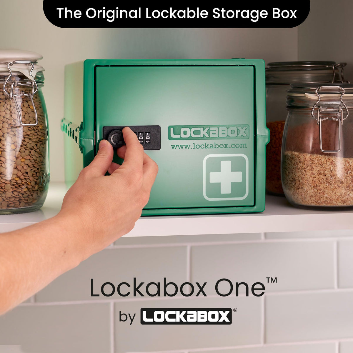 Lockabox One front view showing compact, durable design for daily medical storage
