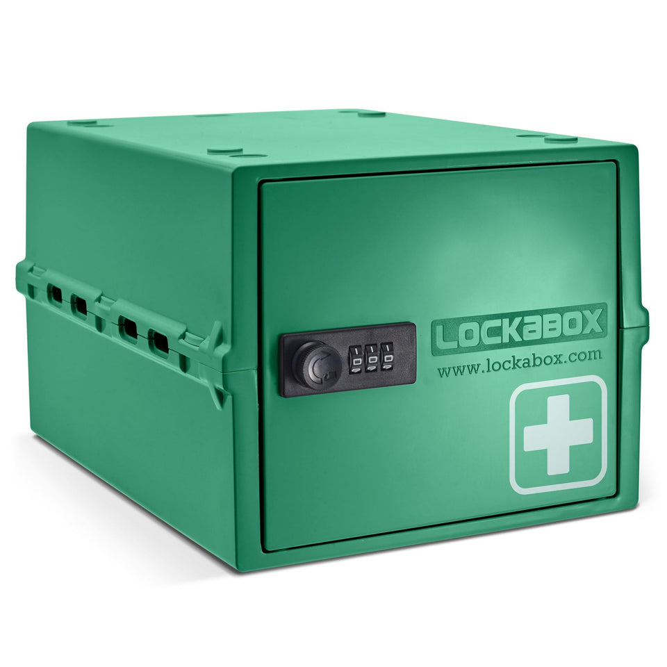 Lockabox One medicine lock box closed with secure 3-digit code for safe storage