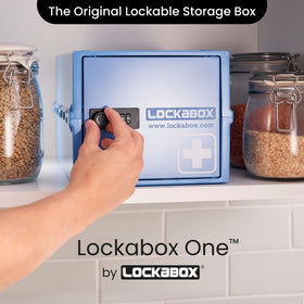 Lockabox One medicine lock box with door open for easy access