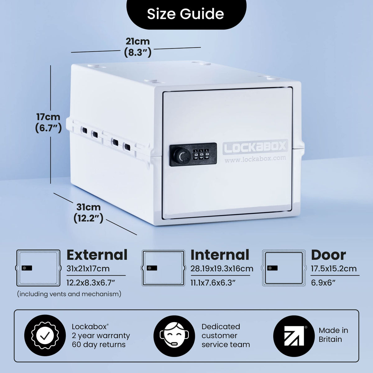 Lockabox One polycarbonate body—shatter-resistant and easy to clean