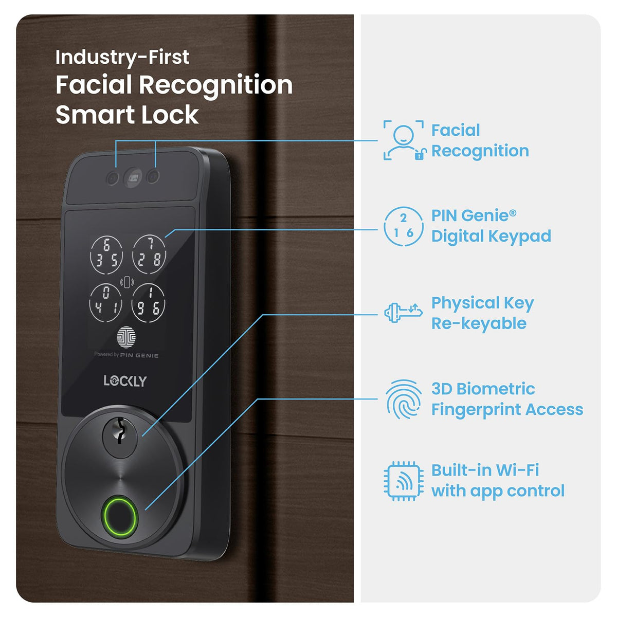 Lockly Visage with Apple Home Key unlocks via iPhone or Apple Watch.