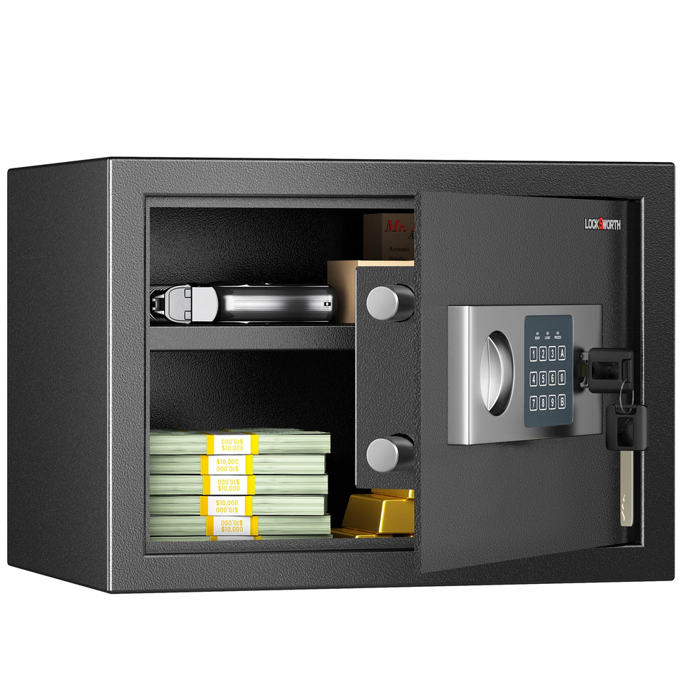 Locksworth safe interior shelf for split storage of documents and valuables.