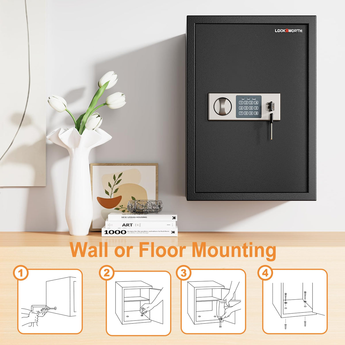 Locksworth Safe wall and floor mounting options for flexible installation
