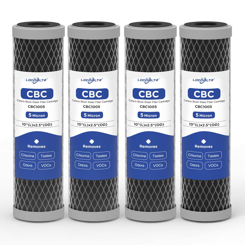 Locofiltr 5-micron carbon block filter pack for 10x2.5 inch housings improves water clarity.