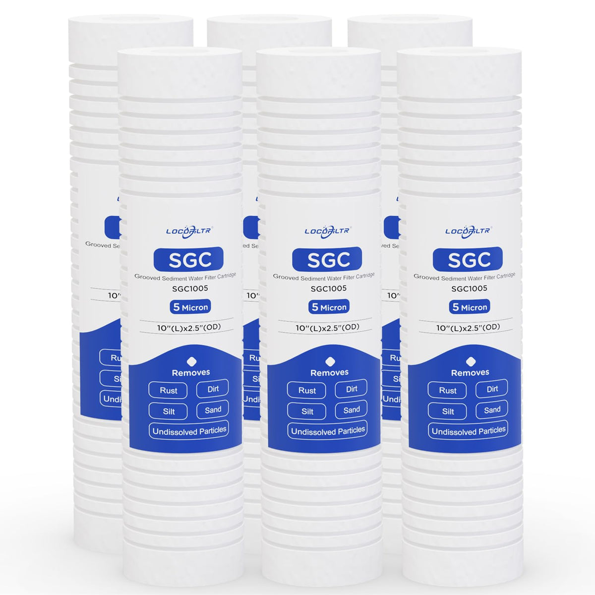 Locofiltr SGC1005 grooved media removes sediment from home water systems.