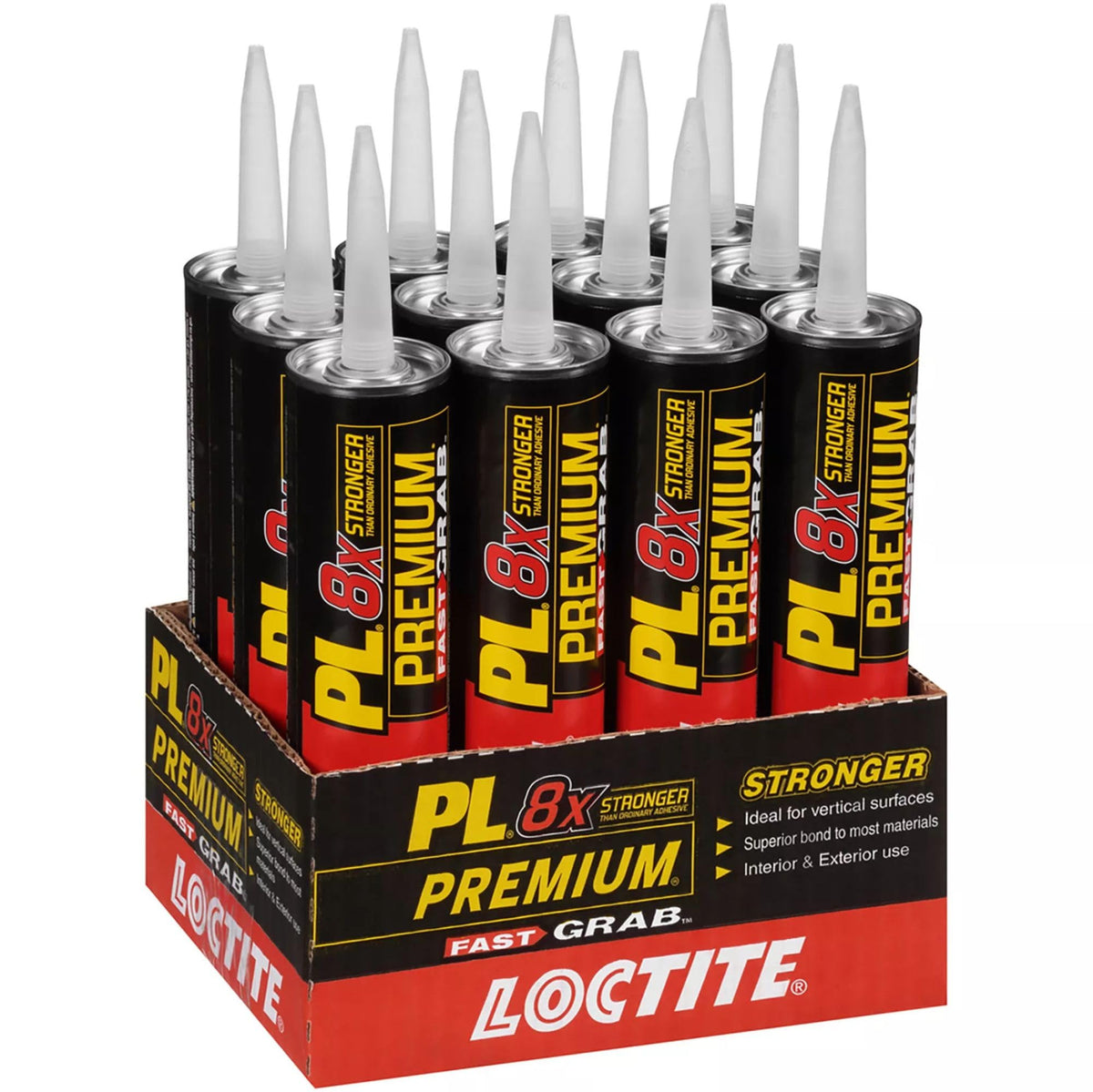 Loctite PL Premium Fast Grab adhesive tube showing high initial tack for quick bond.