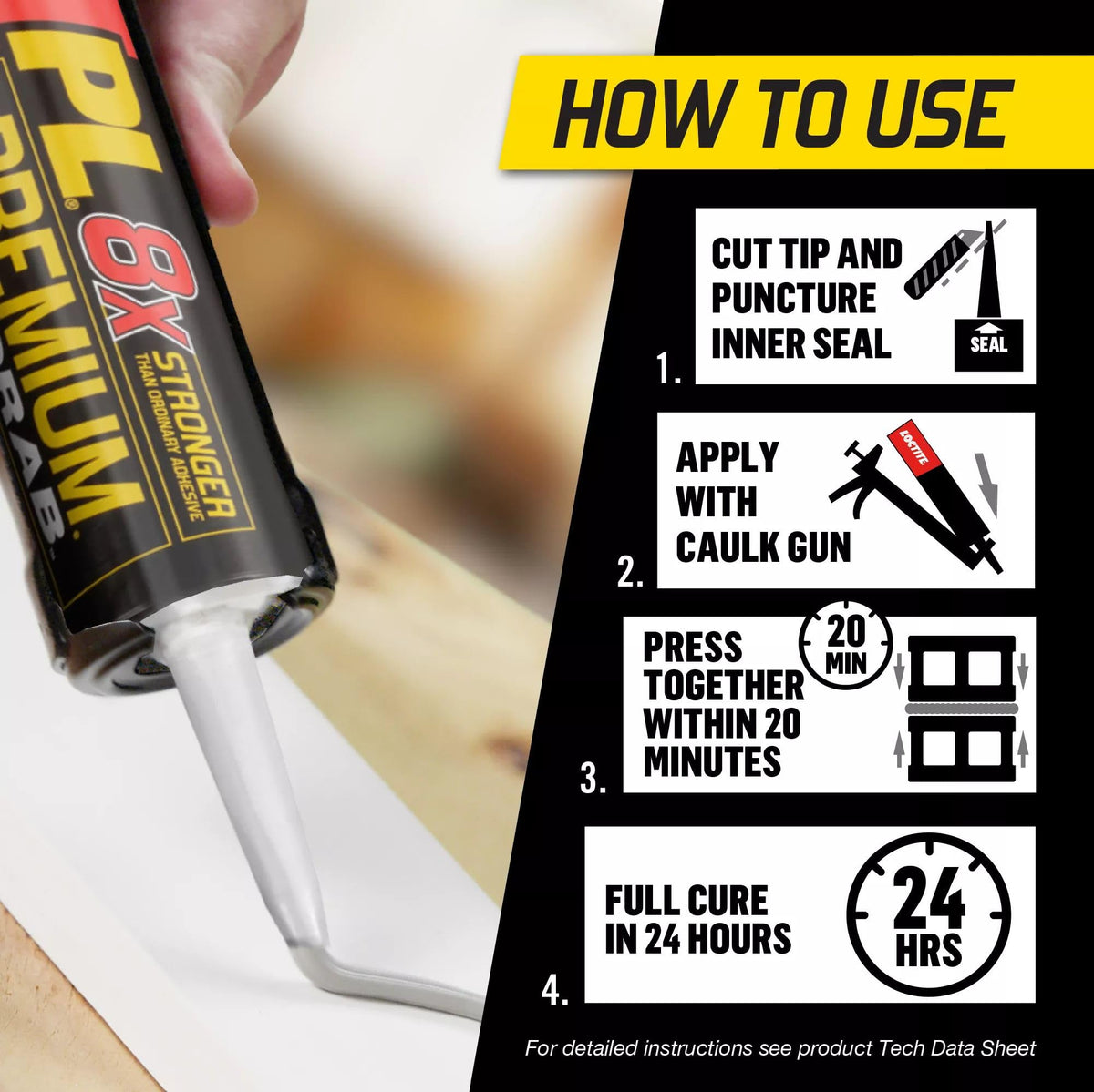 Loctite PL Premium Fast Grab bonds concrete and masonry securely for lasting joints.