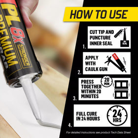 Loctite PL Premium Fast Grab bonds concrete and masonry securely for lasting joints.