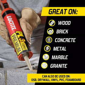 Loctite PL Premium wet surface bonding illustrates exterior adhesion without shrinking.