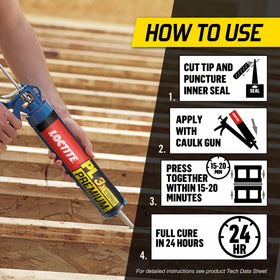 Loctite PL Premium wood application demonstrates strong bonding for wood projects.
