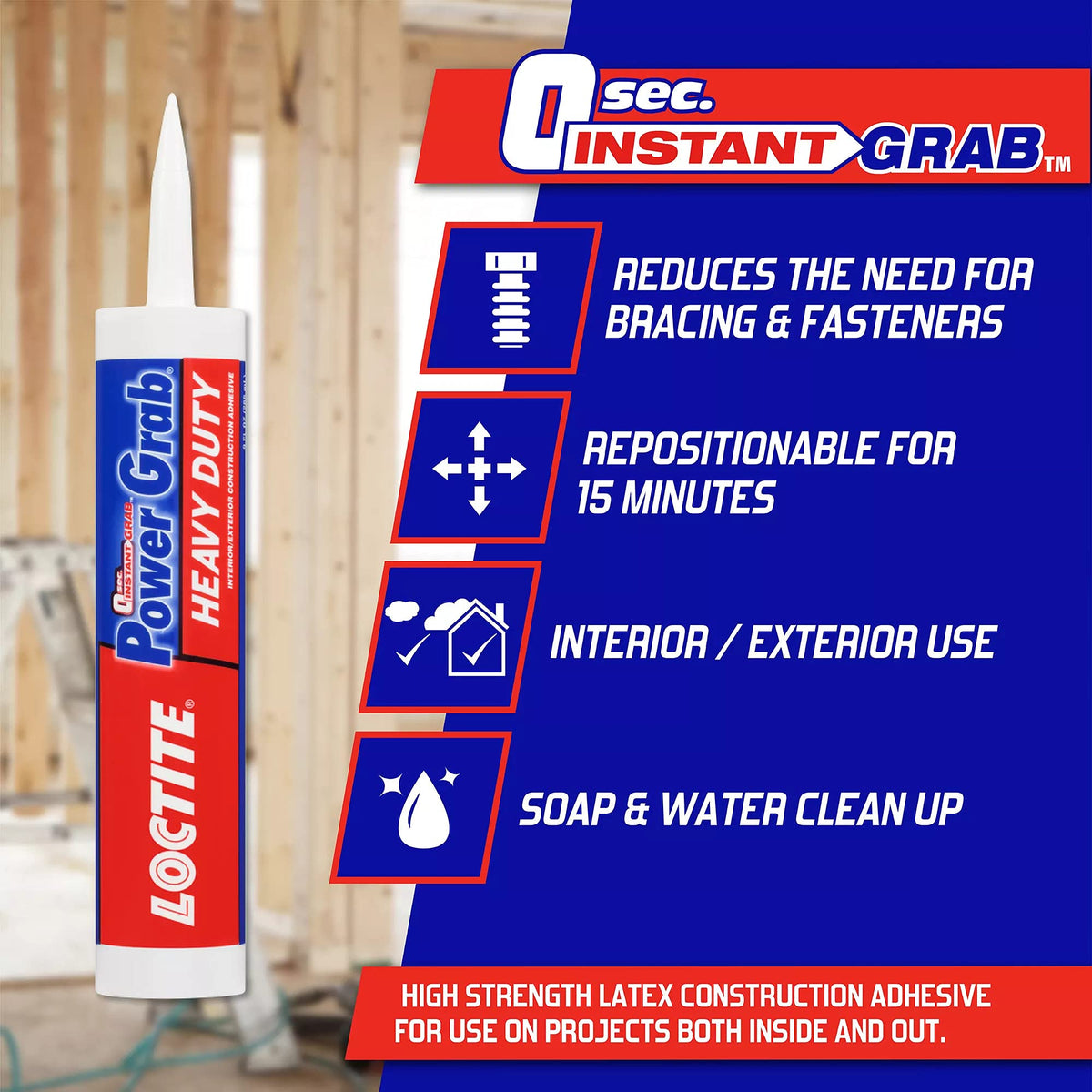 Loctite Power Grab Express bonds foamboard for quick construction fixes