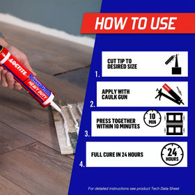 Loctite Power Grab Express nozzle applying adhesive to masonry surfaces
