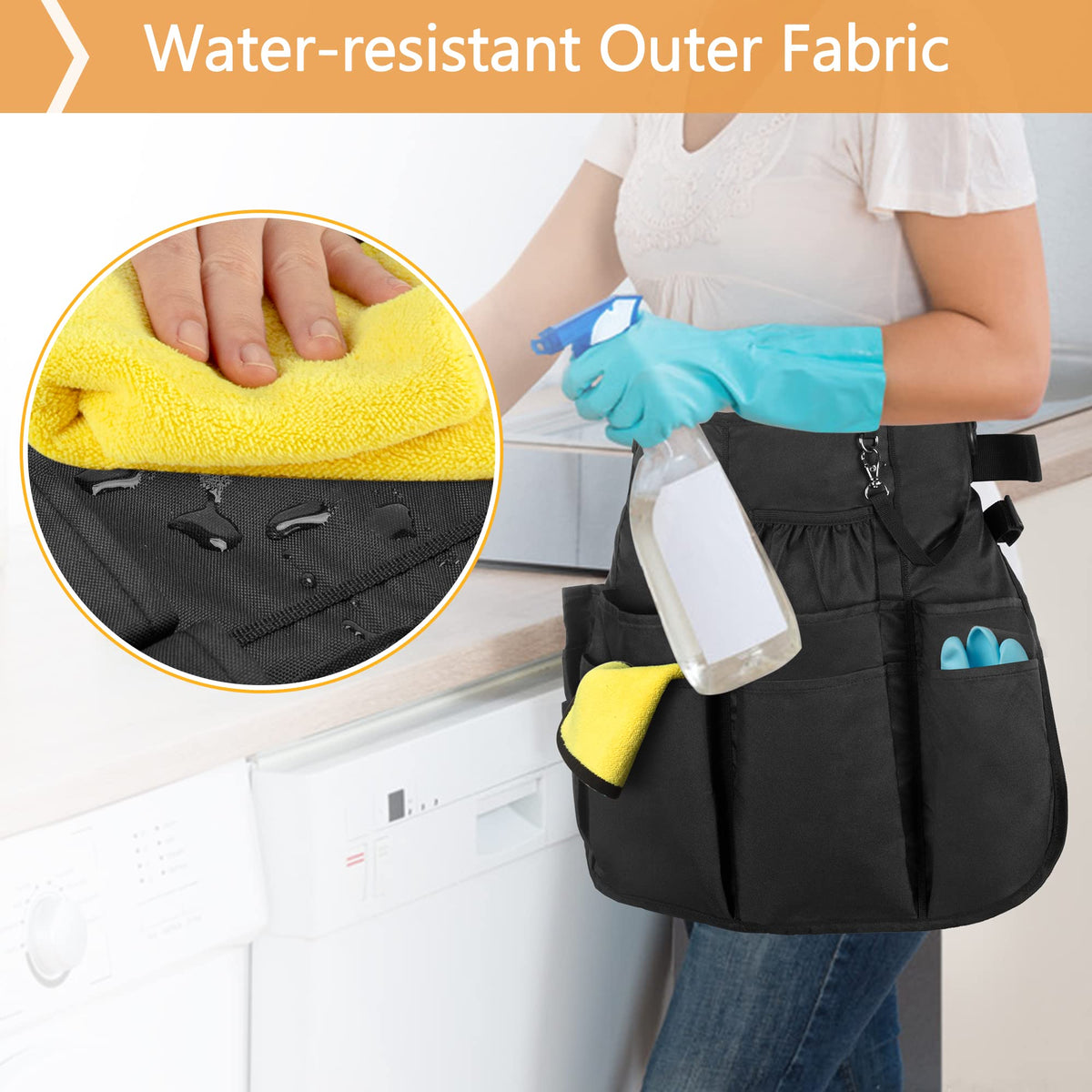 LoDrid adjustable waist cleaning apron fits up to 107 cm for comfortable wear.