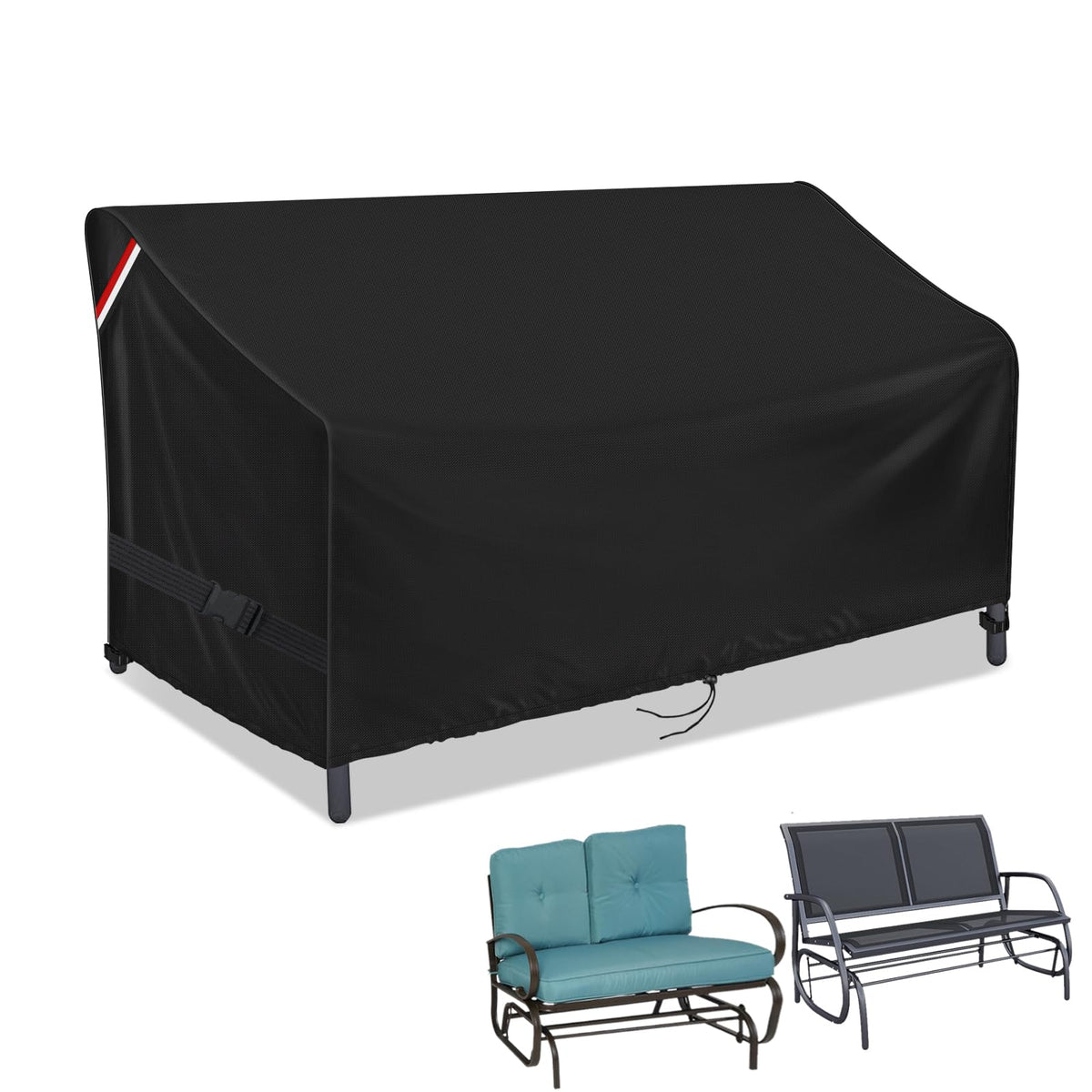 Loenel Outdoor Loveseat Cover on glider bench shielding from rain for durability