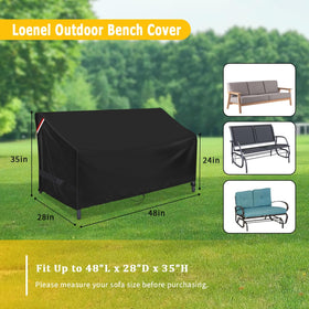 Loenel Outdoor Loveseat Cover shows waterproof oxford fabric protection against moisture