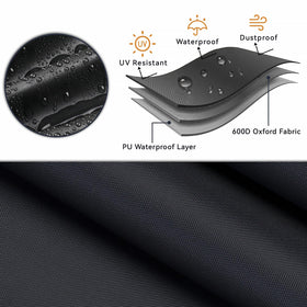 Loenel Outdoor Loveseat Cover with windproof straps secured in breezy conditions