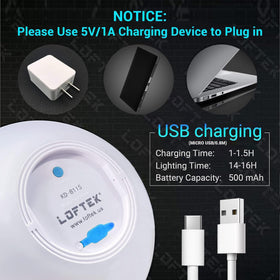 Rechargeable battery delivers hours of light with rapid charging.