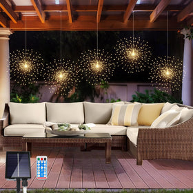 LOFTOLMEA 450 LED solar firework lights on five strings create outdoor ambiance