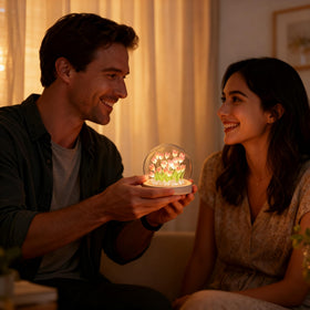 LOGAZOO gift-ready tulip light in a box for gifting.