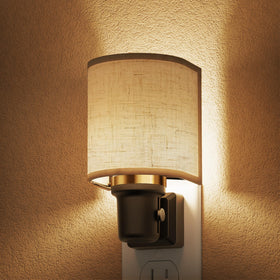 L LOHAS LED night light with beige linen shade for cozy bedrooms.