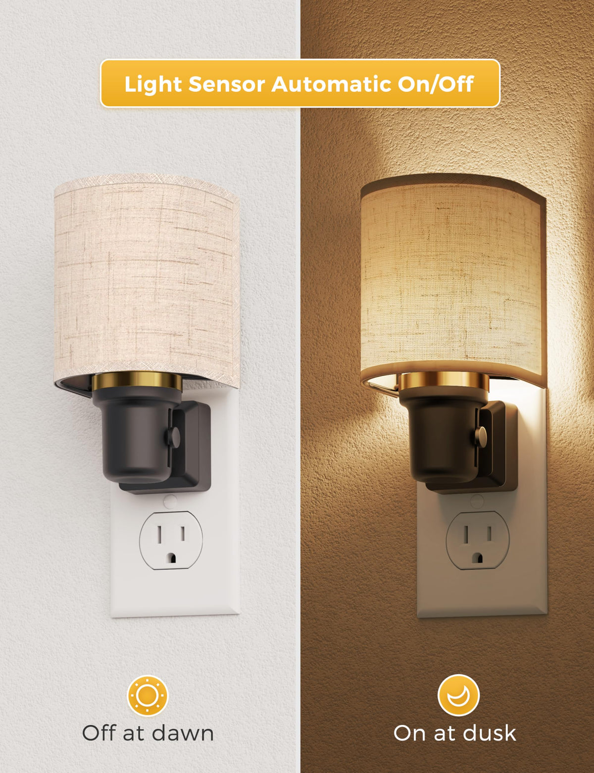 L LOHAS LED night light with brushed gold finish adds vintage-modern flair.