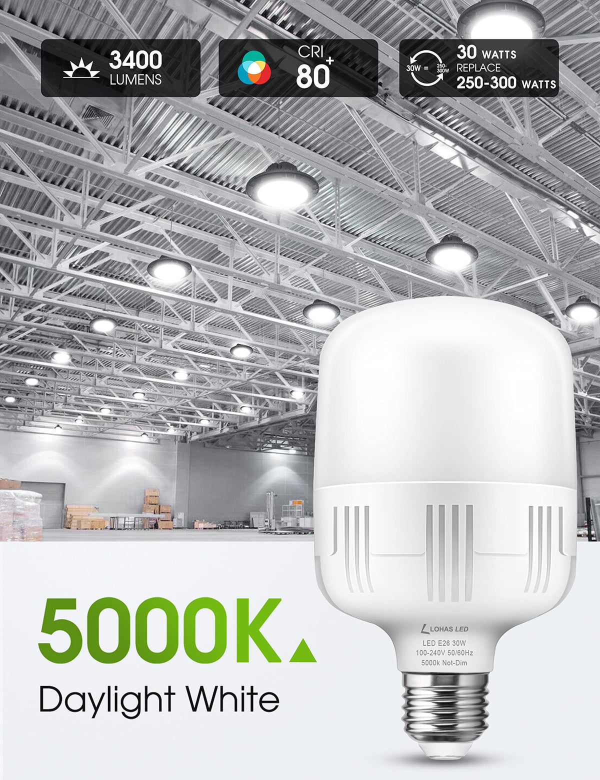 L LOHAS LED E26 to E39 base converter included for easy setup