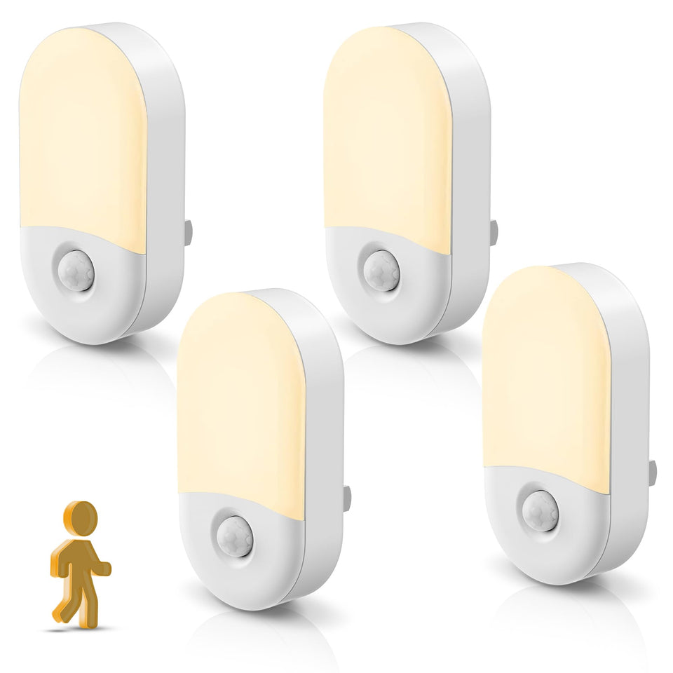 LOHAS LED motion sensor night light four-pack plugged into wall for hallway safety
