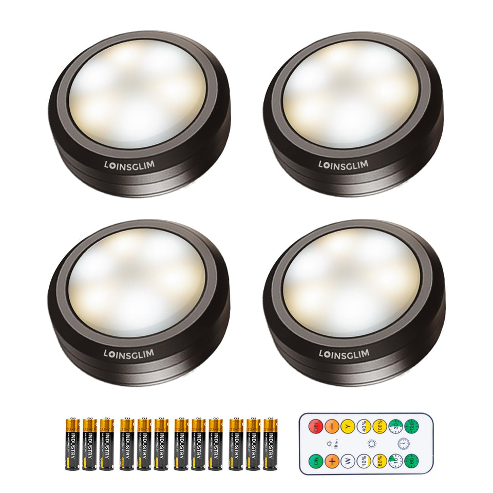 LOINSGLIM puck light with remote control illuminating kitchen cabinets efficiently