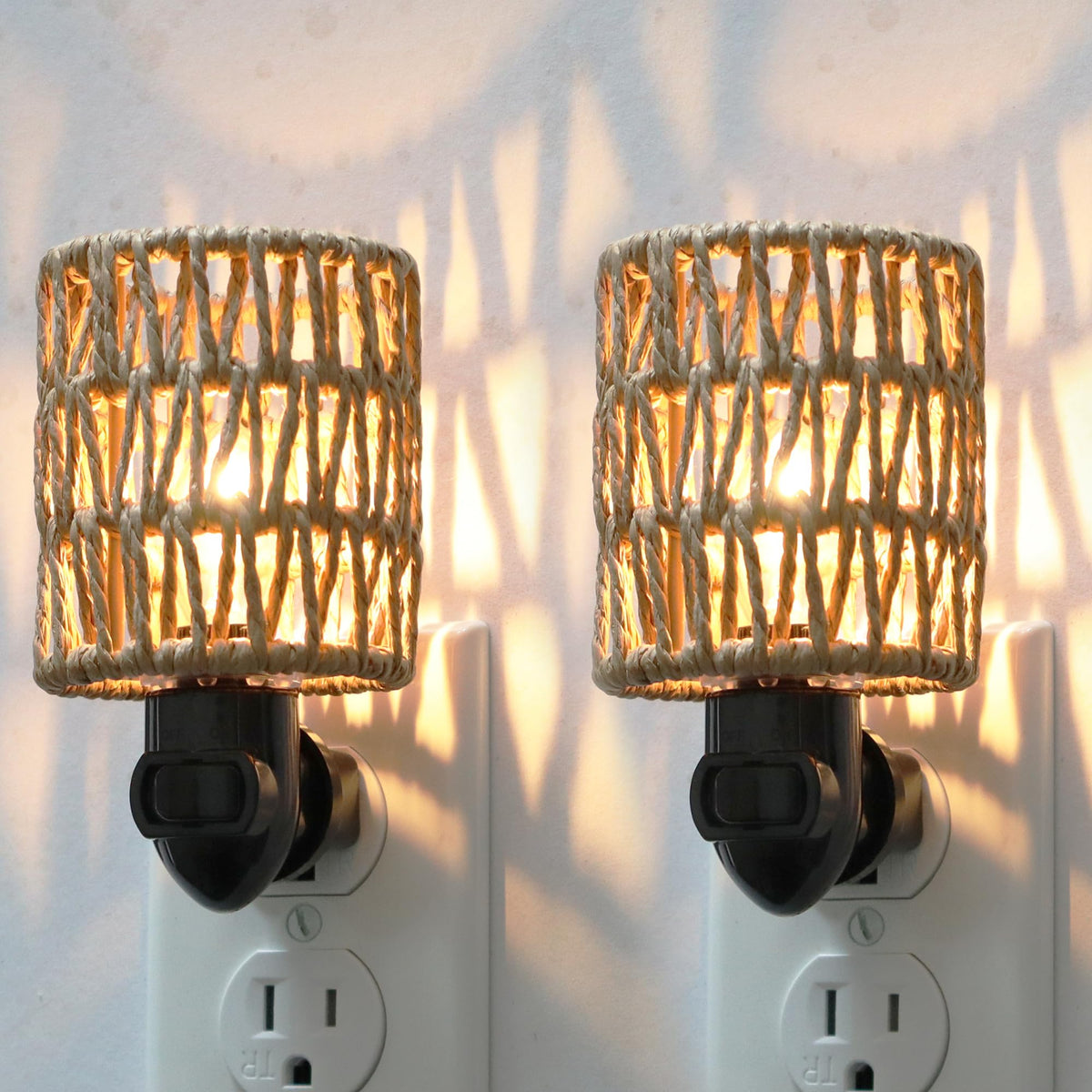 LOIWON boho night light with rattan shade for cozy ambiance