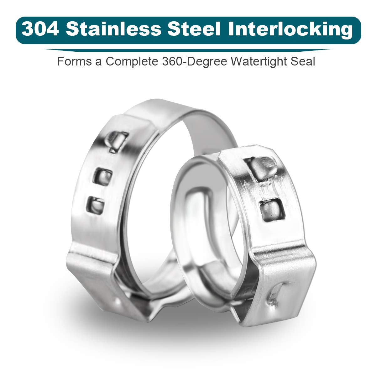 LOKMAN cinch clamp close-up highlighting 360 seal for leak-free PEX joints