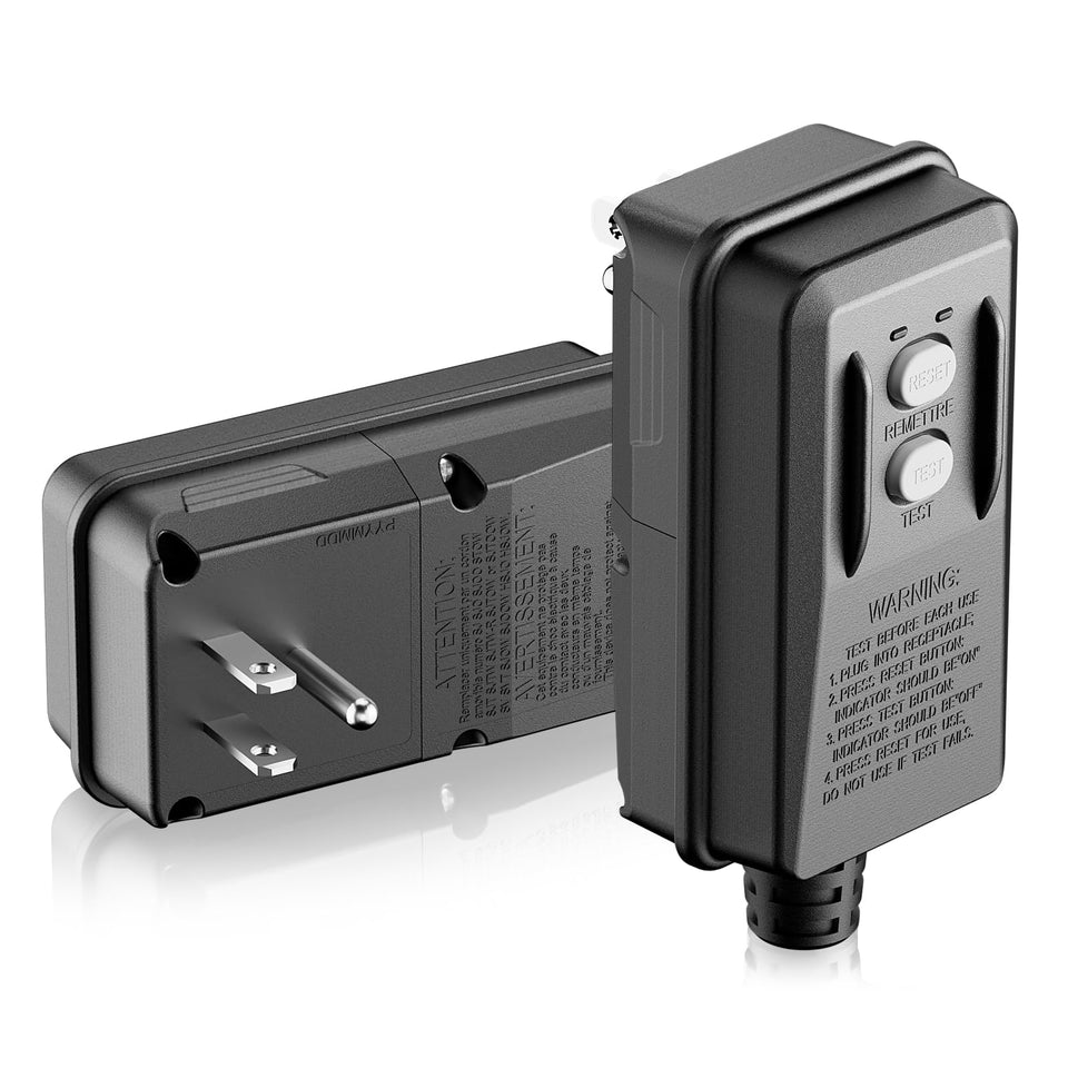 LOLARAN GFCI auto-monitoring plug front view for safer outlet connections.