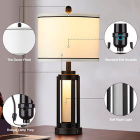 Lolokit industrial black table lamp with night light creates warm ambience in any room.
