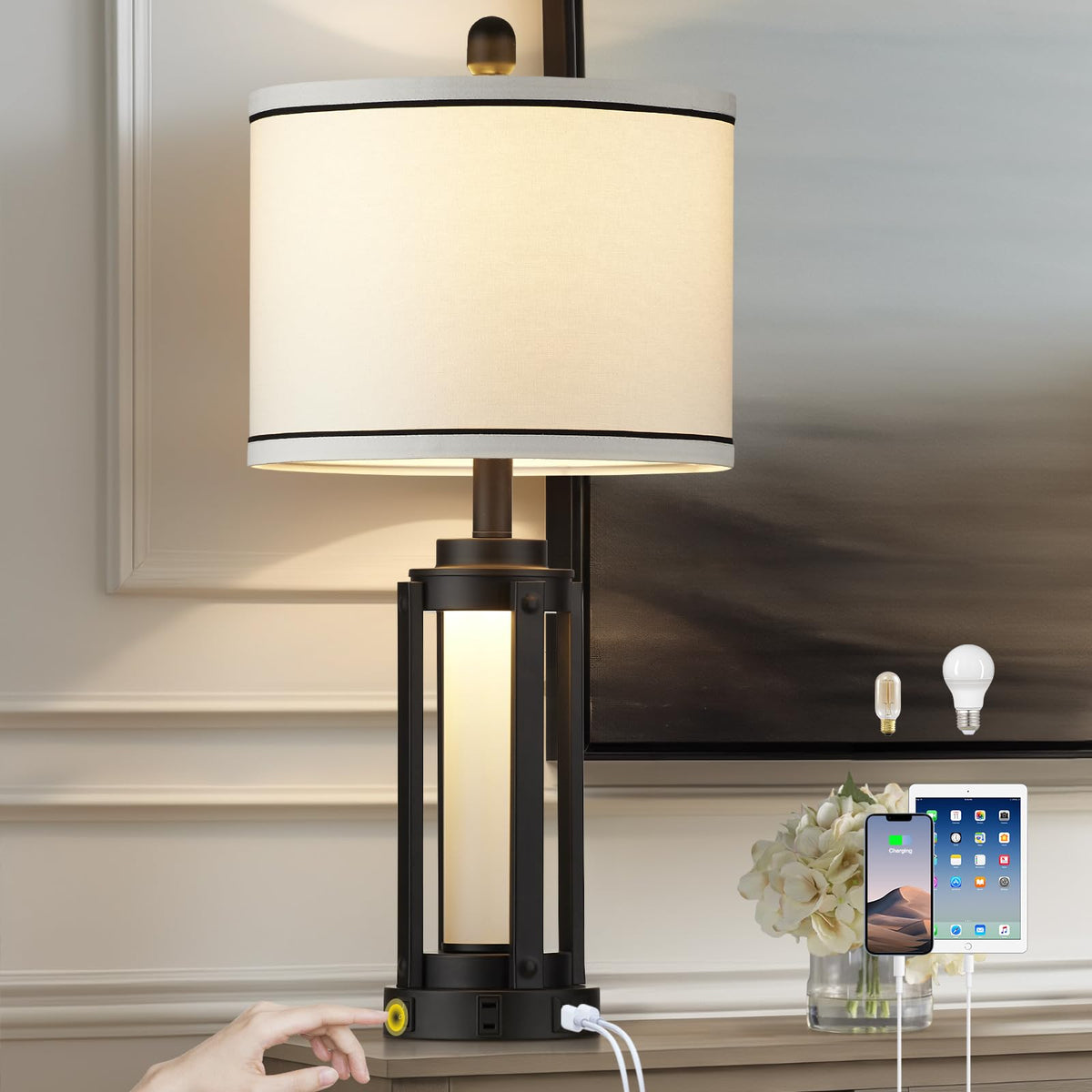 Lolokit lighting setup suits living rooms and bedrooms with charging convenience.