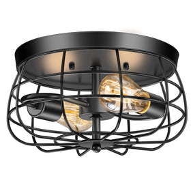 Lomoky 2-light farmhouse ceiling light with black metal cage for living spaces