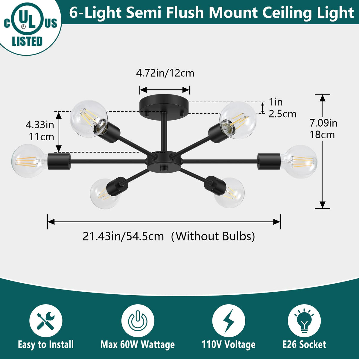 Lomoky E26-base fixture compatible with dimmable bulbs for adjustable ambience.