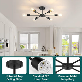 Lomoky Sputnik-style six-arm ceiling light as a contemporary focal point.